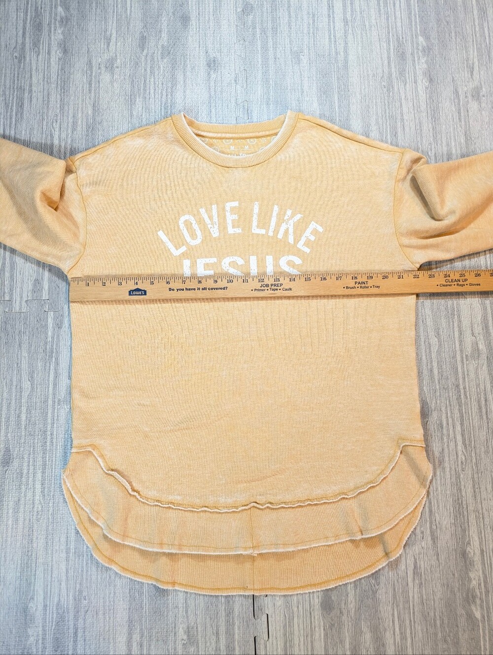 Small Town Society Love Like Jesus Acid Wash Gold Crewneck Sweatshirt Soft Sz M - Picture 6 of 9
